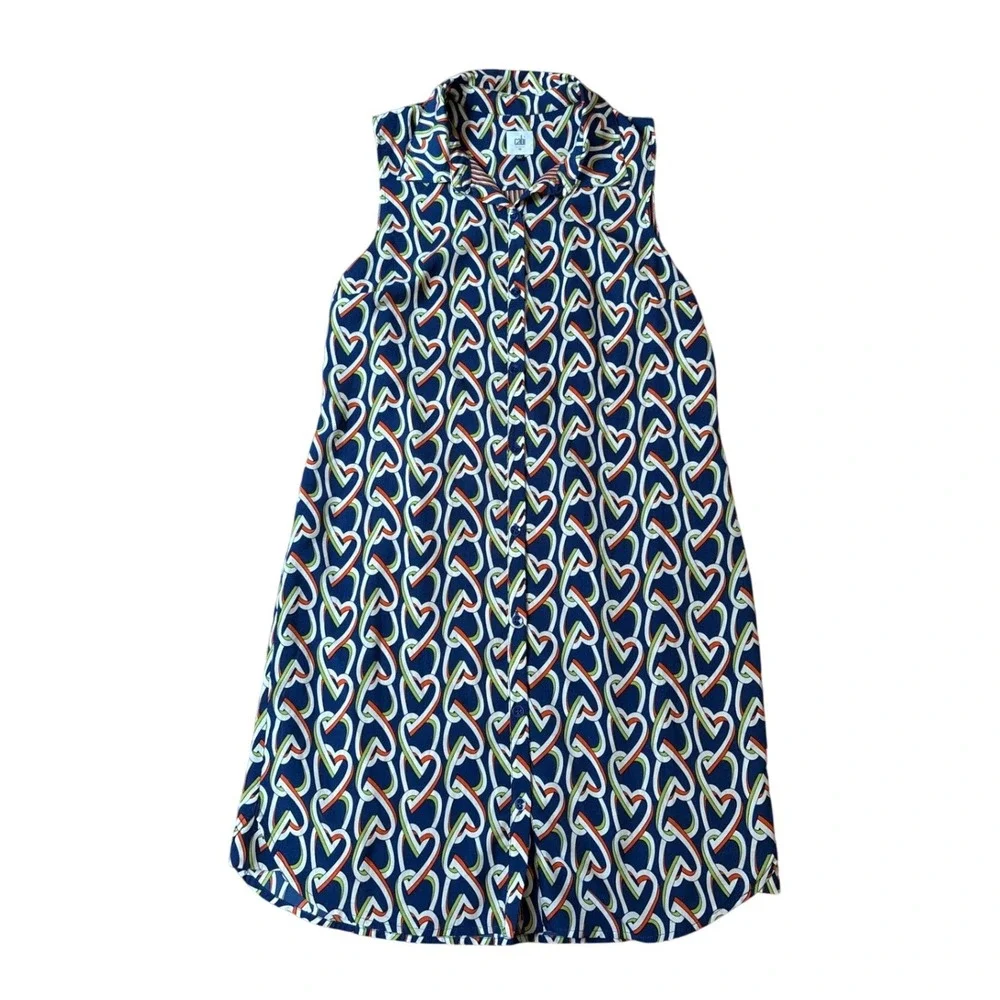 Cabi Heart Chain Tunic Shirt Dress Womens Blue Geometric‎ Sleeveless SIZE Medium